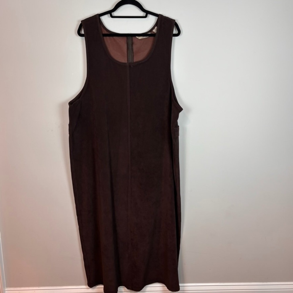 VTG Jenna Lane Womens Brown Jumper Overall Dress sz 2X Faux Suede 90's boho